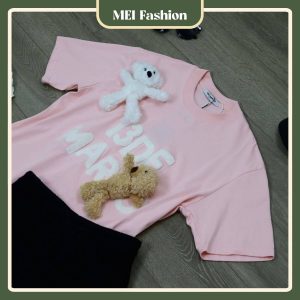 Áo thun nữ form rộng tay lỡ gắn gấu MEI FASHION AT01