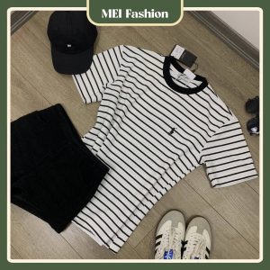 Áo thun kẻ sọc nam nữ cộc tay cổ tròn MEI FASHION AT09
