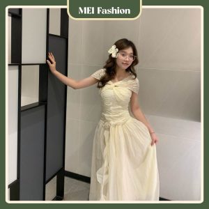 Đầm Trễ Vai Xoắn Dáng Dài