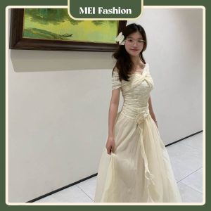 D03 5 Đầm Trễ Vai Xoắn Dáng Dài