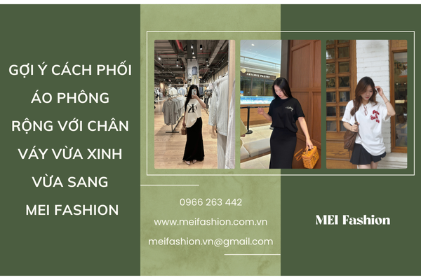 banner cách phối áo phông rộng với chân váy