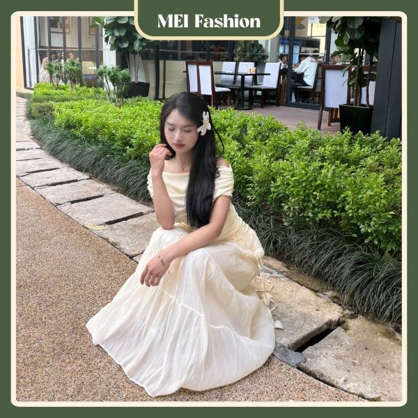 SV02 3 Set áo trễ vai mix chân váy dài