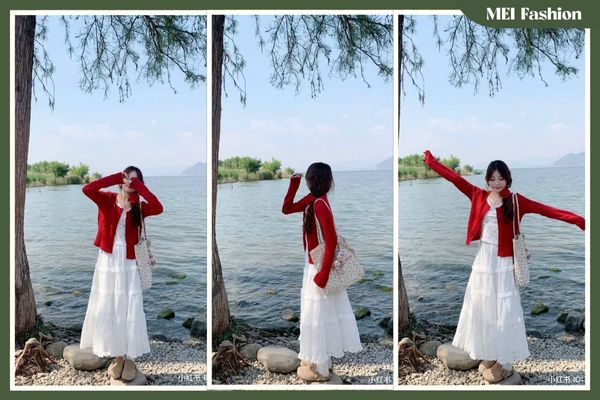 Váy suông kết hợp cardigan mỏng